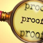 Examine and study proof, showed as a magnify glass and word proof to symbolize process of proof of services
