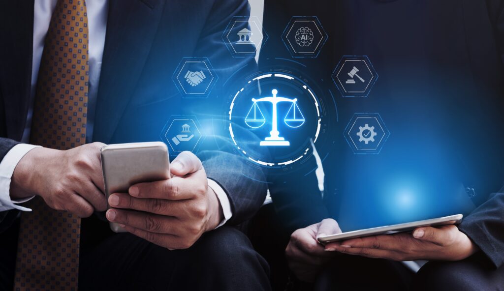 Futuristic,Digital,Law,Interface,Displaying,Justice,Scale,,Highlighting,Digital,Law,